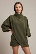 Women Sweater | Oversized Mock Neck with Ribbed Trims - Evergreen Outfits- Sweaters