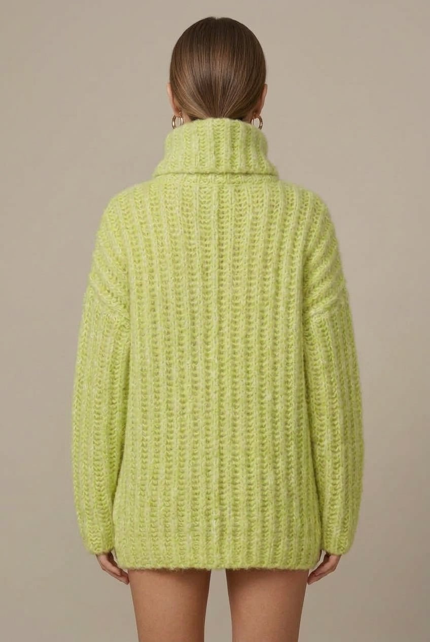 Women Sweater | Oversized Ribbed Knit with Turtleneck Collar - Evergreen Outfits- Sweaters