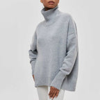 Women Sweater | Oversized Ribbed Turtleneck Knit Pull-On Fit - Evergreen Outfits- Sweaters