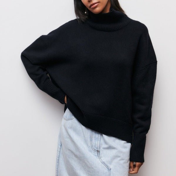 Women Sweater | Oversized Ribbed Turtleneck Knit Pull-On Fit - Evergreen Outfits- Sweaters