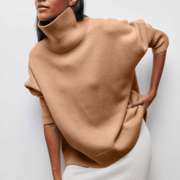 Women Sweater | Oversized Ribbed Turtleneck Knit Pull-On Fit - Evergreen Outfits- Sweaters