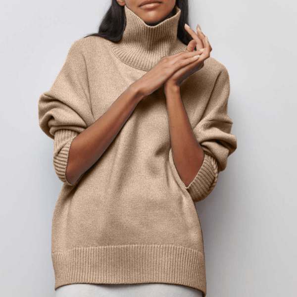 Women Sweater | Oversized Ribbed Turtleneck Knit Pull-On Fit - Evergreen Outfits- Sweaters