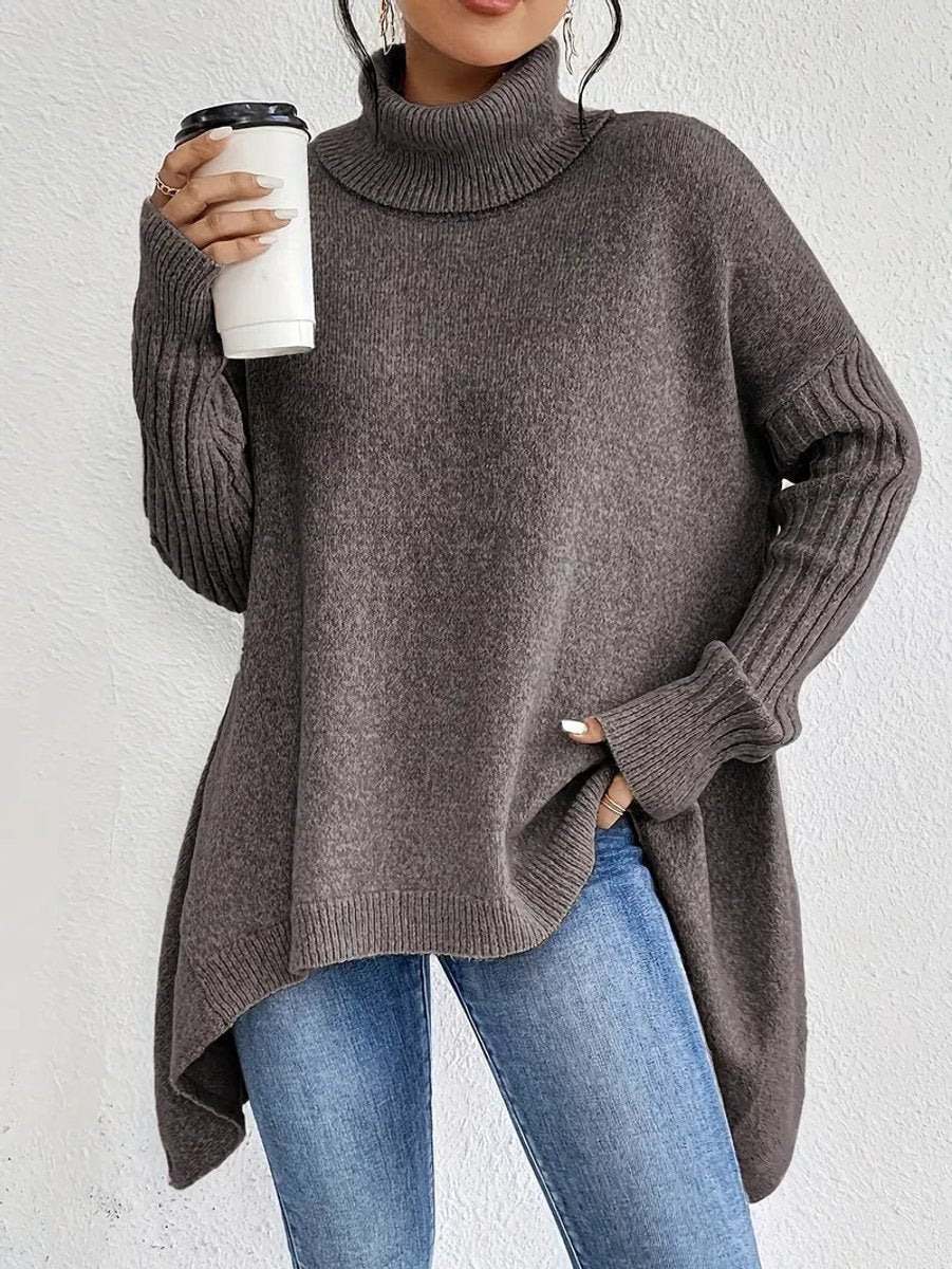 Women Sweater | Oversized Turtleneck with Longline Hem - Evergreen Outfits- Sweaters
