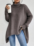Women Sweater | Oversized Turtleneck with Longline Hem - Evergreen Outfits- Sweaters