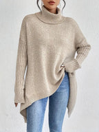 Women Sweater | Oversized Turtleneck with Longline Hem - Evergreen Outfits- Sweaters
