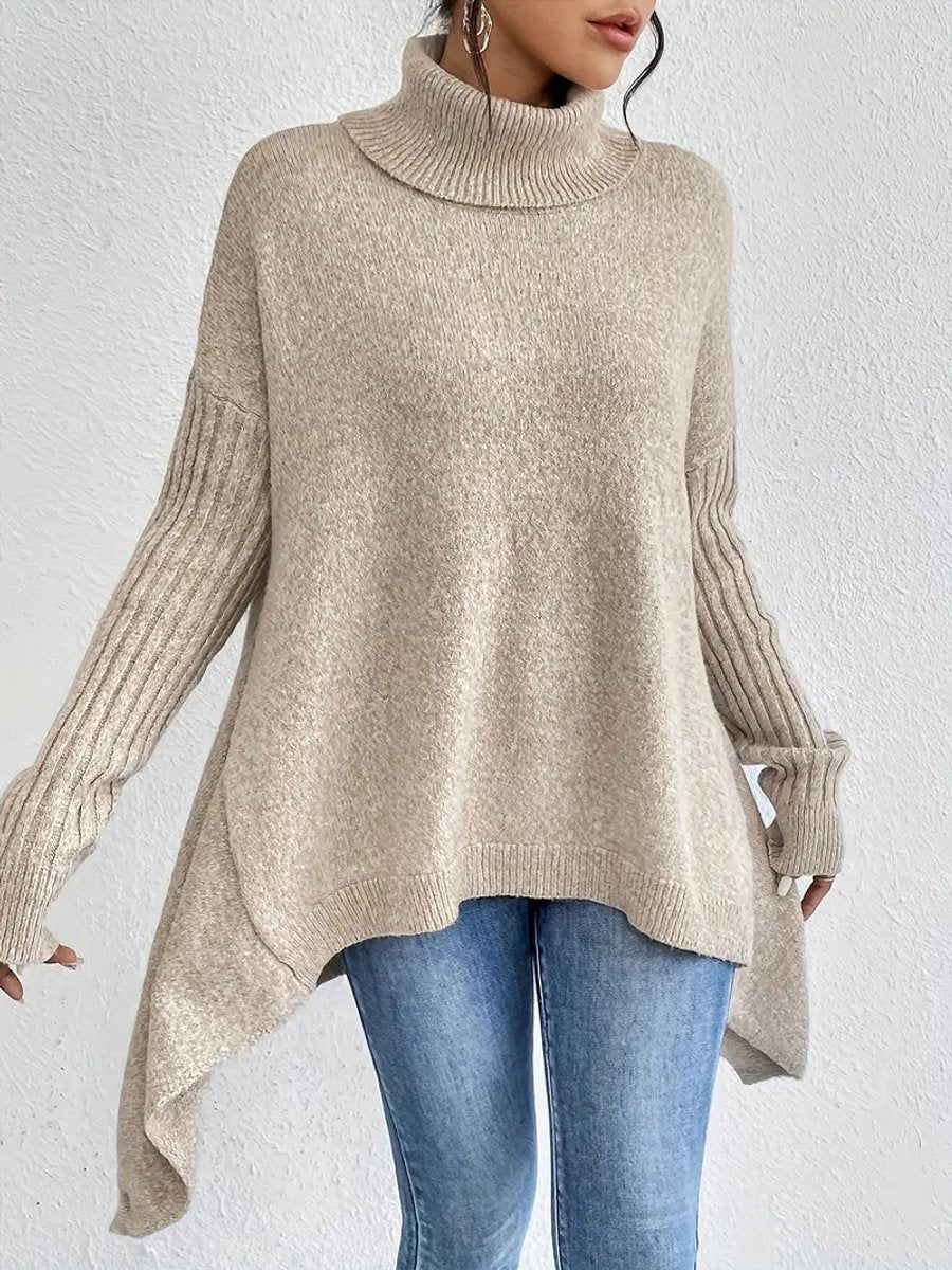 Women Sweater | Oversized Turtleneck with Longline Hem - Evergreen Outfits- Sweaters