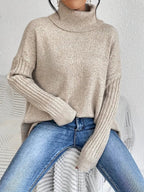Women Sweater | Oversized Turtleneck with Longline Hem - Evergreen Outfits- Sweaters