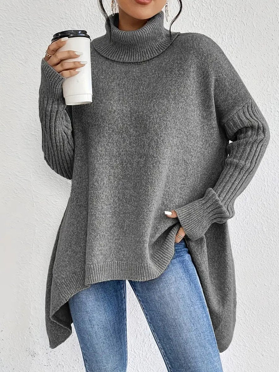 Women Sweater | Oversized Turtleneck with Longline Hem - Evergreen Outfits- Sweaters
