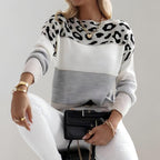 Women Sweater | Regular Fit with Leopard Print Long Sleeves - Evergreen Outfits- Sweaters
