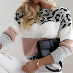Women Sweater | Regular Fit with Leopard Print Long Sleeves - Evergreen Outfits- Sweaters