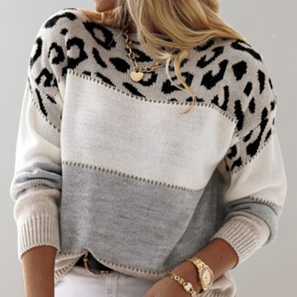 Women Sweater | Regular Fit with Leopard Print Long Sleeves - Evergreen Outfits- Sweaters