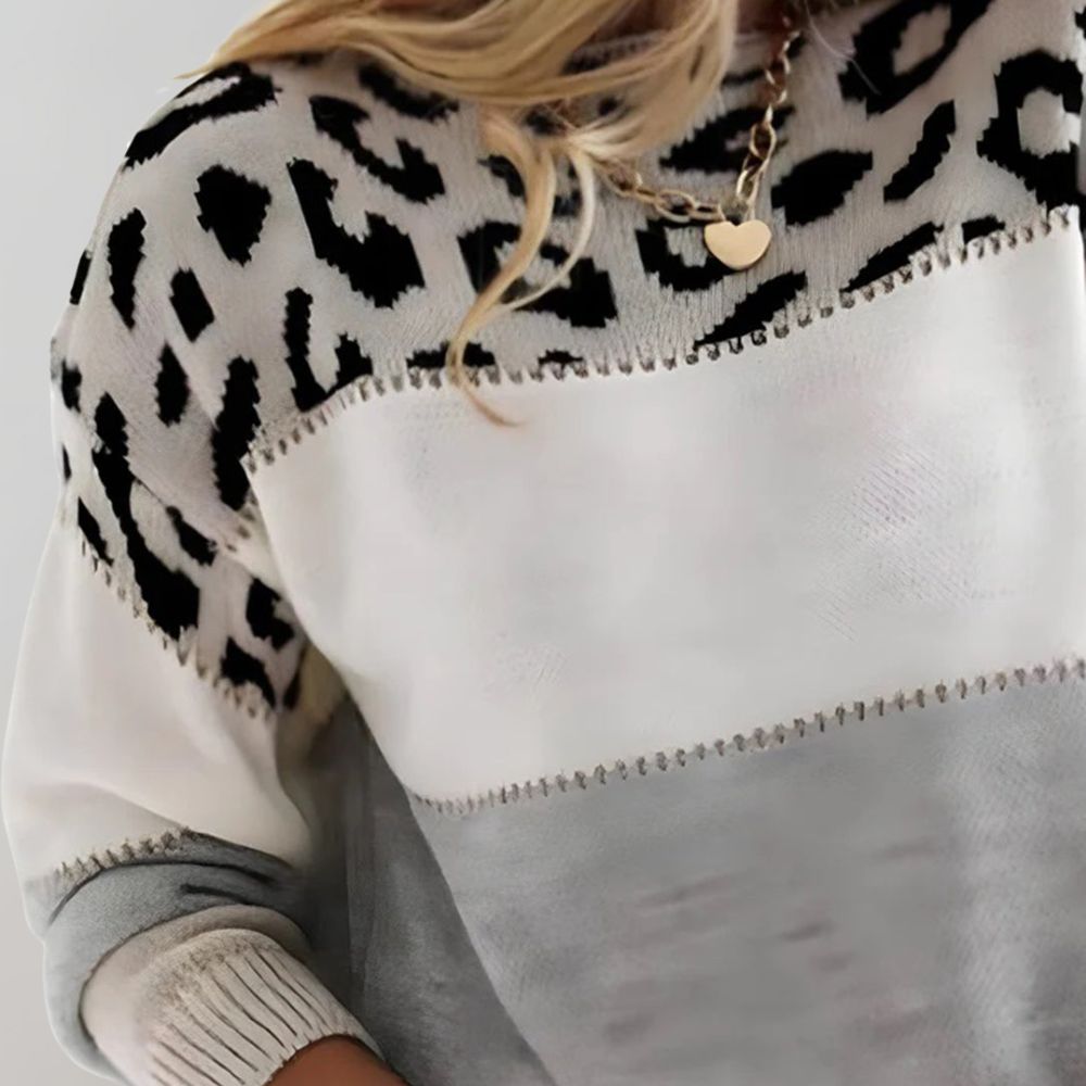 Women Sweater | Regular Fit with Leopard Print Long Sleeves - Evergreen Outfits- Sweaters