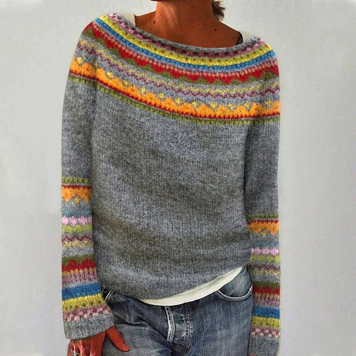 Women Sweater | Relaxed Fit with Boat Neckline Design - Evergreen Outfits- Sweaters