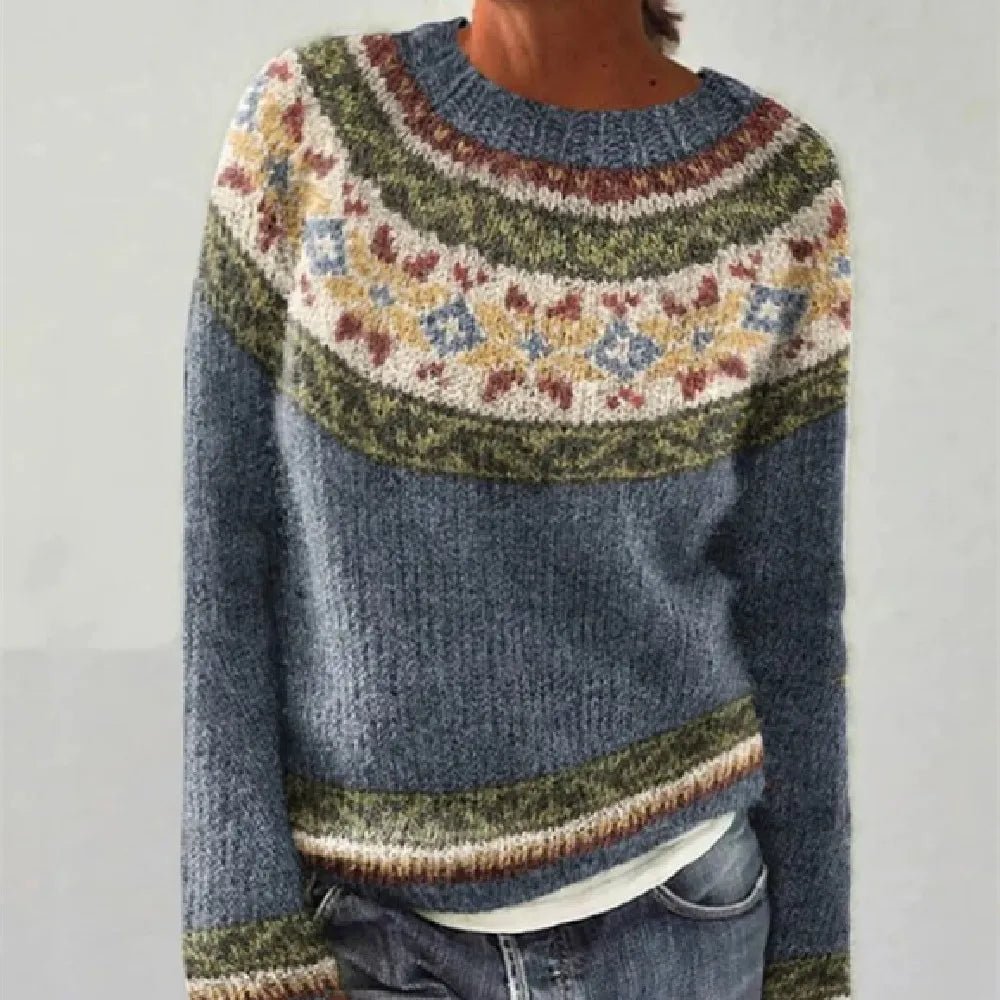 Women Sweater | Relaxed Fit with Fair Isle Yoke Pattern - Evergreen Outfits- Sweaters