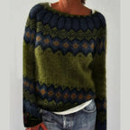 Women Sweater | Relaxed Fit with Fair Isle Yoke Pattern - Evergreen Outfits- Sweaters