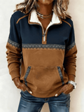 Women Sweater | Relaxed Fit with Quarter-Zip Fair Isle Detail - Evergreen Outfits- Sweaters