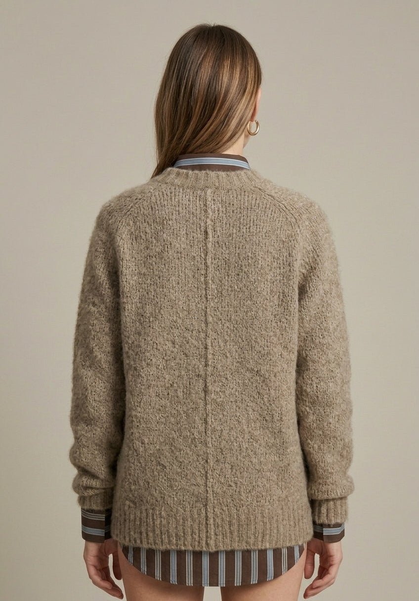 Women Sweater | Ribbed Knit V-Neck Relaxed Fit Style - Evergreen Outfits- Sweaters