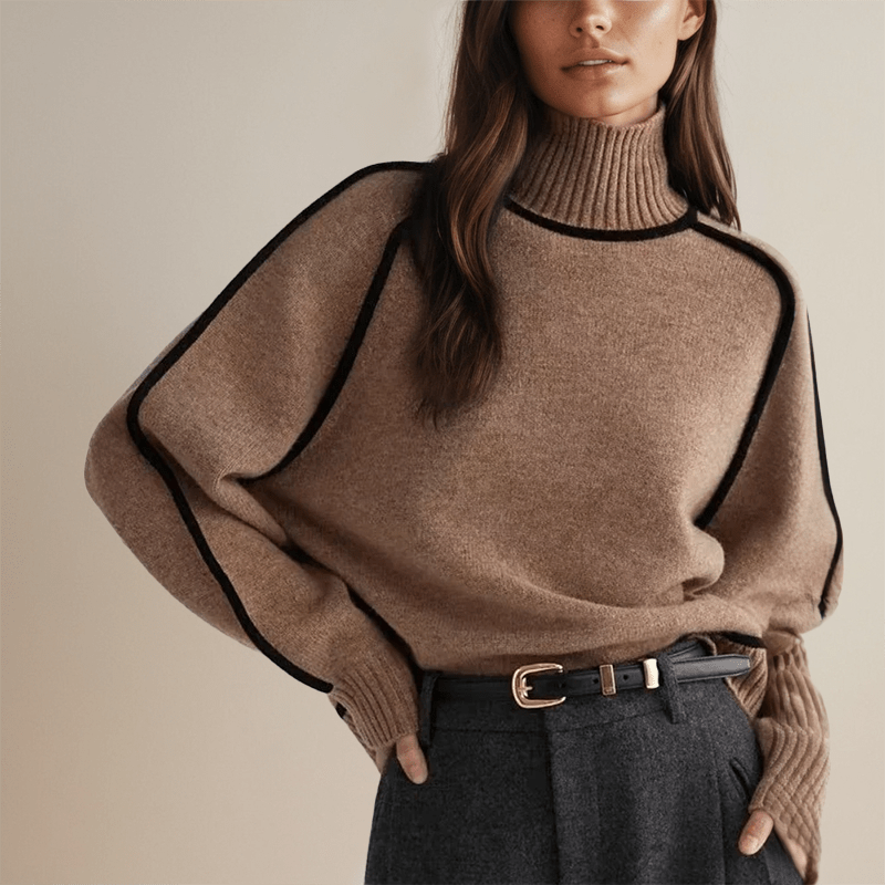 Women Sweater | Ribbed Turtleneck with Long Sleeves - Evergreen Outfits- Sweaters