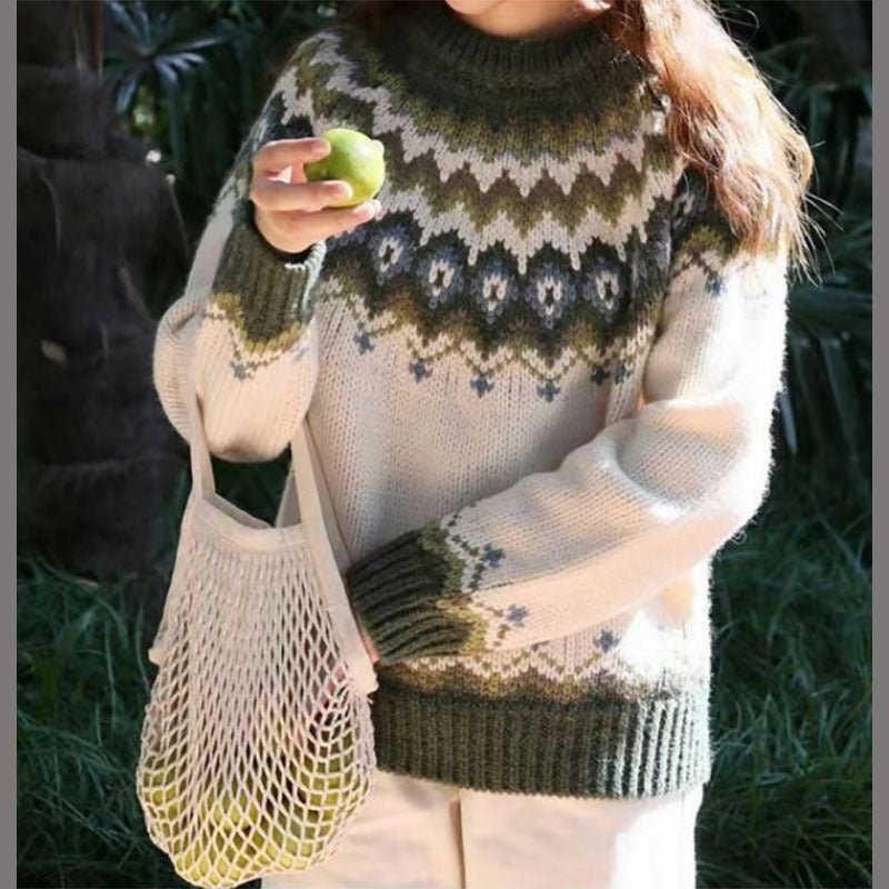 Women Sweater | Round Neck Long Sleeve Knitted Design - Evergreen Outfits- Sweaters