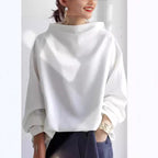 Women Sweatshirt | Oversized Funnel Neck with Ribbed Cuffs - Evergreen Outfits- Sweaters