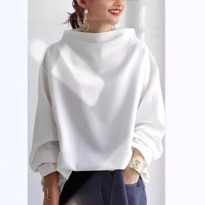 Women Sweatshirt | Oversized Funnel Neck with Ribbed Cuffs - Evergreen Outfits- Sweaters