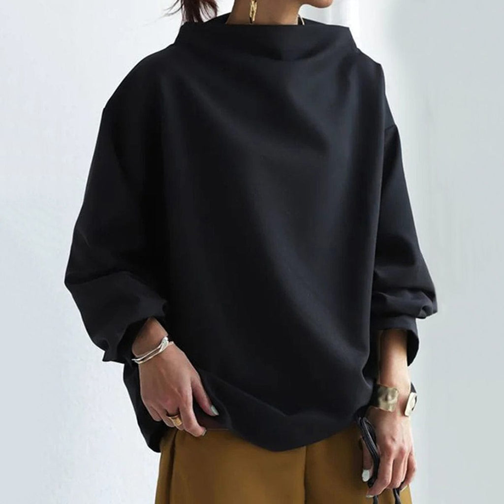 Women Sweatshirt | Oversized Funnel Neck with Ribbed Cuffs - Evergreen Outfits- Sweaters