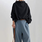 Women Sweatshirt | Oversized Funnel Neck with Ribbed Cuffs - Evergreen Outfits- Sweaters