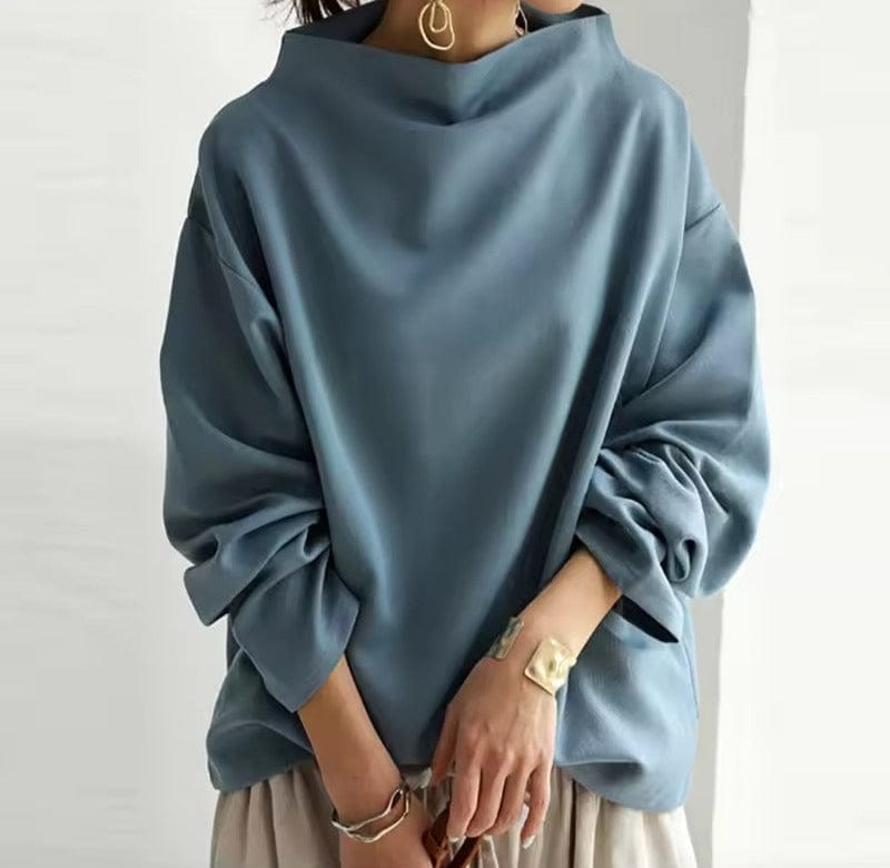 Women Sweatshirt | Oversized Funnel Neck with Ribbed Cuffs - Evergreen Outfits- Sweaters