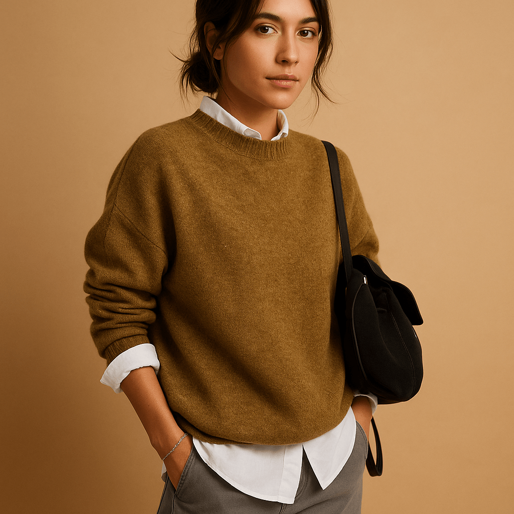 Women Sweatshirt | Ribbed Crew Neck Fitted Knit Design - Evergreen Outfits- Sweaters