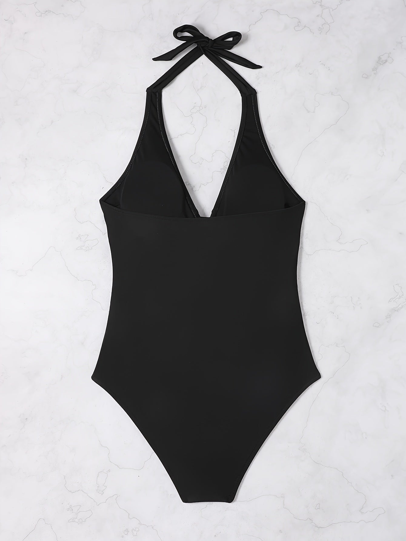 Women Swimsuit V Neck Halter Neck Backless One Piece - Evergreen Outfits - Women Swimwear