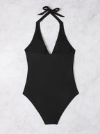 Women Swimsuit V Neck Halter Neck Backless One Piece - Evergreen Outfits - Women Swimwear