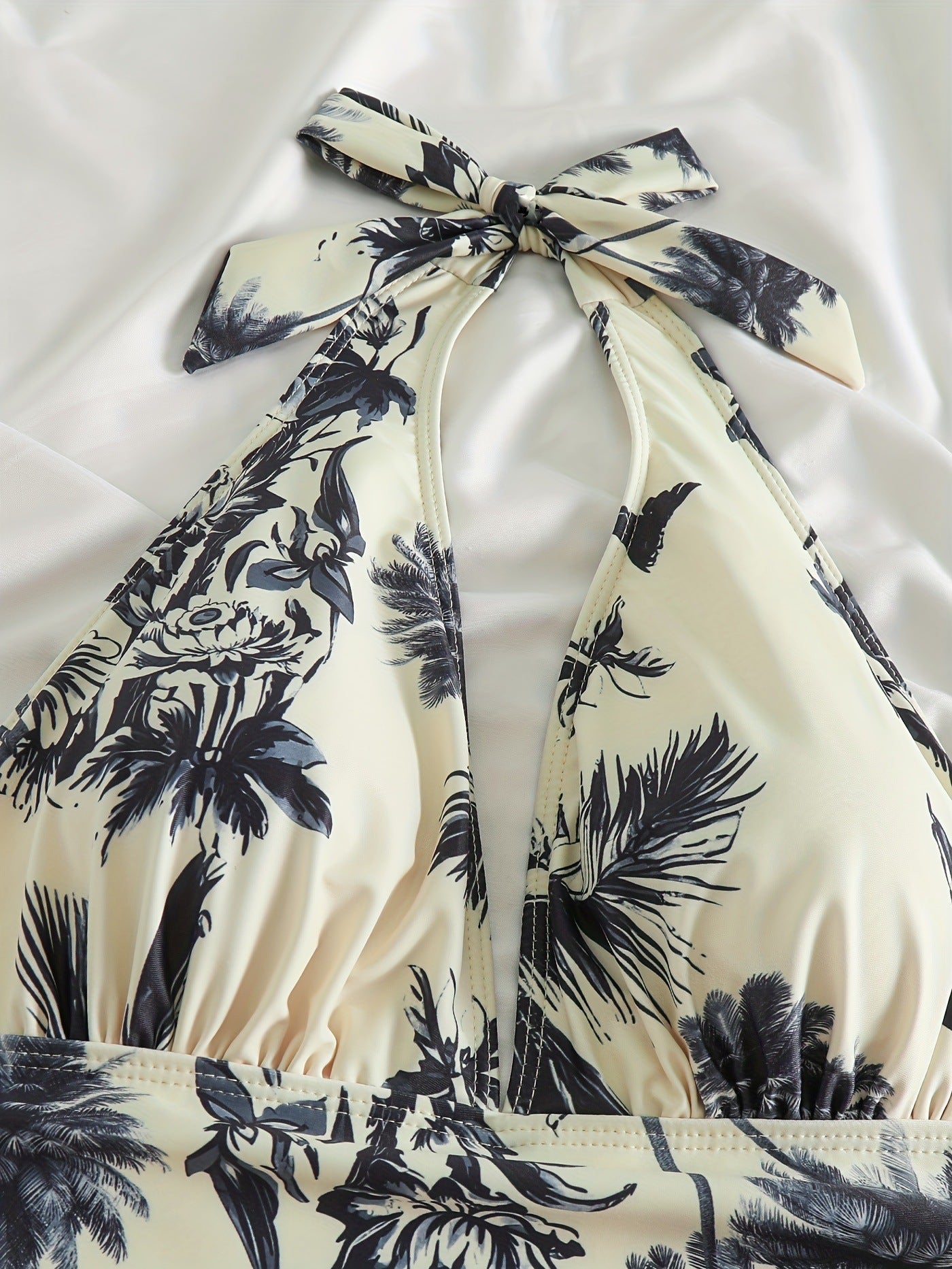 Women Swimsuit V Neck Halter Printed Tummy Control - Evergreen Outfits - Women Swimwear