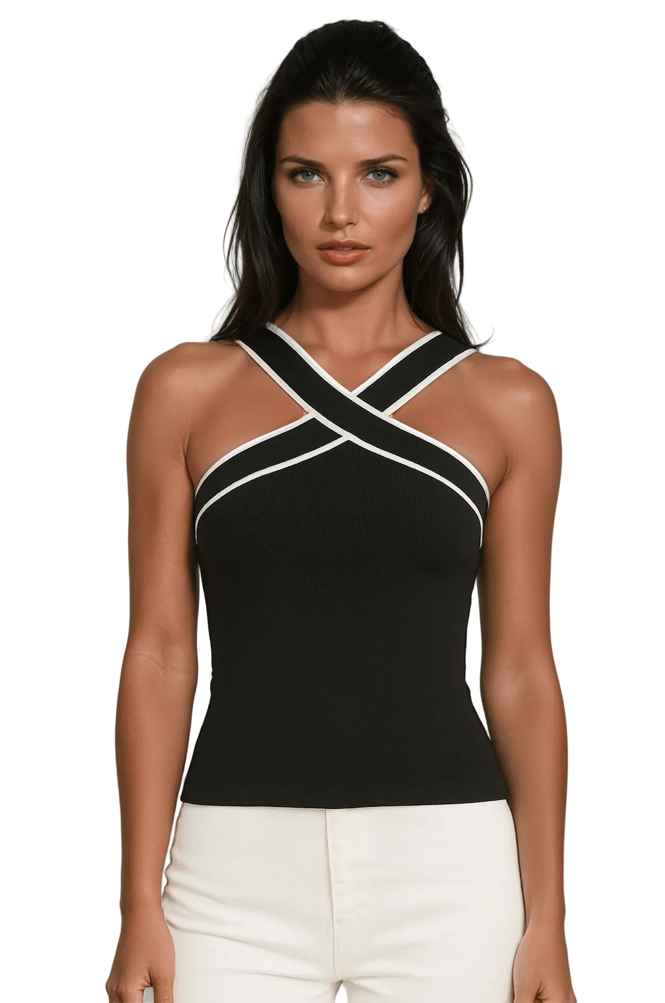 Women Tank Top Halter Neck Cross Strap Back Design - Evergreen Outfits - Women Top