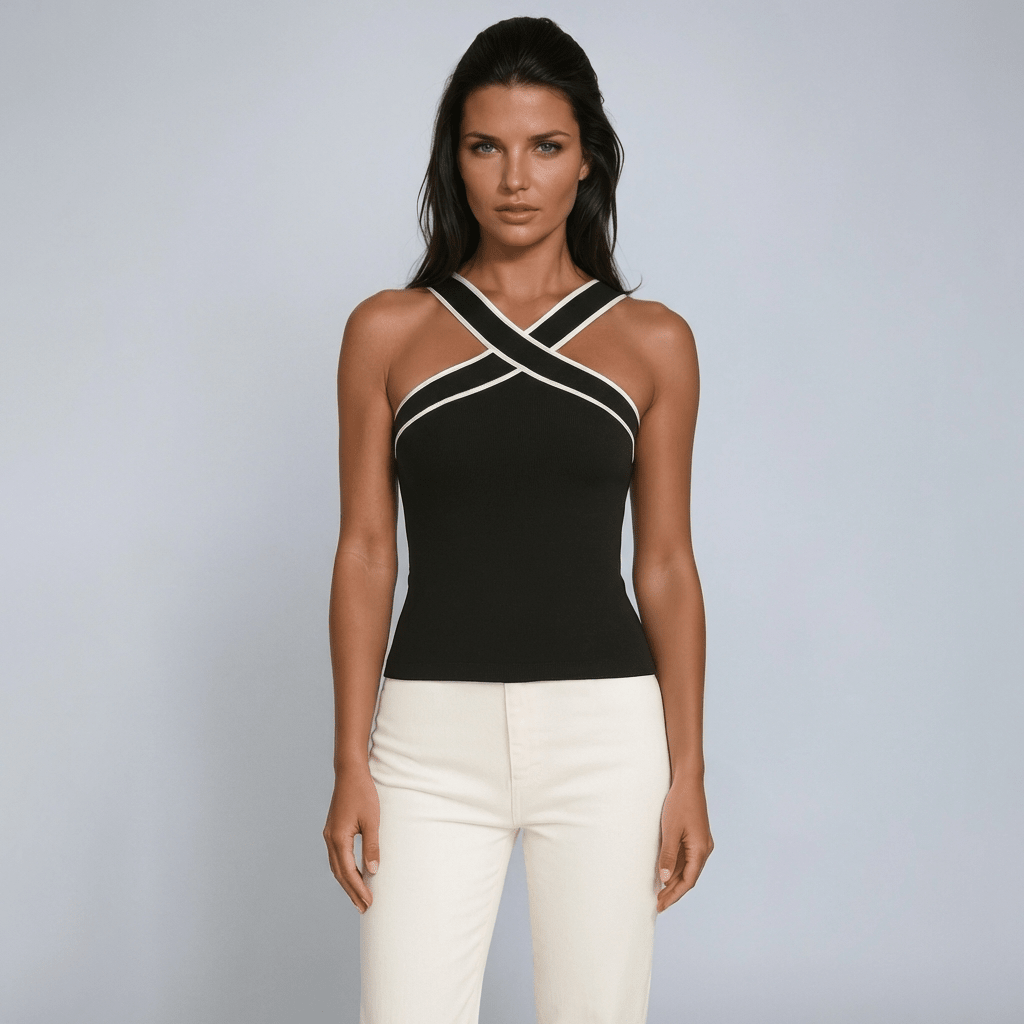 Women Tank Top Halter Neck Cross Strap Back Design - Evergreen Outfits - Women Top