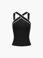 Women Tank Top Halter Neck Cross Strap Back Design - Evergreen Outfits - Women Top