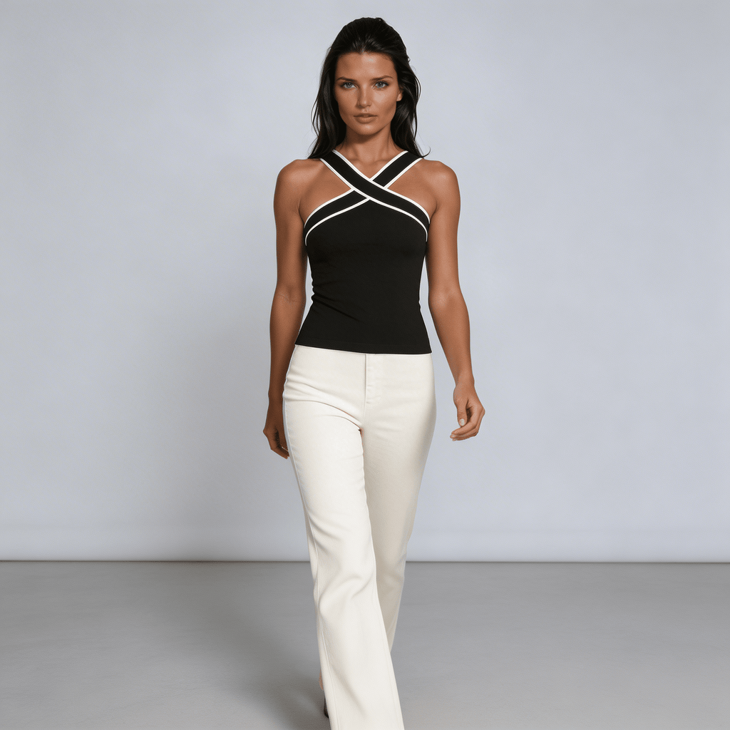 Women Tank Top Halter Neck Cross Strap Back Design - Evergreen Outfits - Women Top