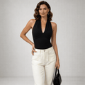 Women Tank Top V - Neck Halter Open Back Design - Evergreen Outfits - Women Top
