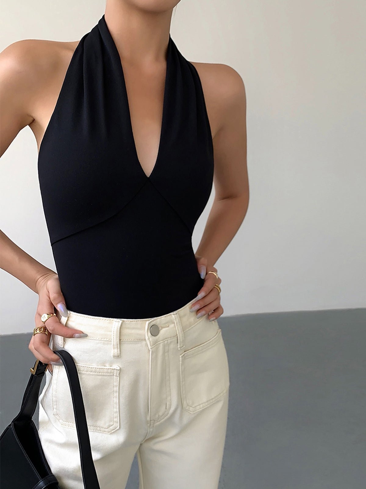 Women Tank Top V - Neck Halter Open Back Design - Evergreen Outfits - Women Top