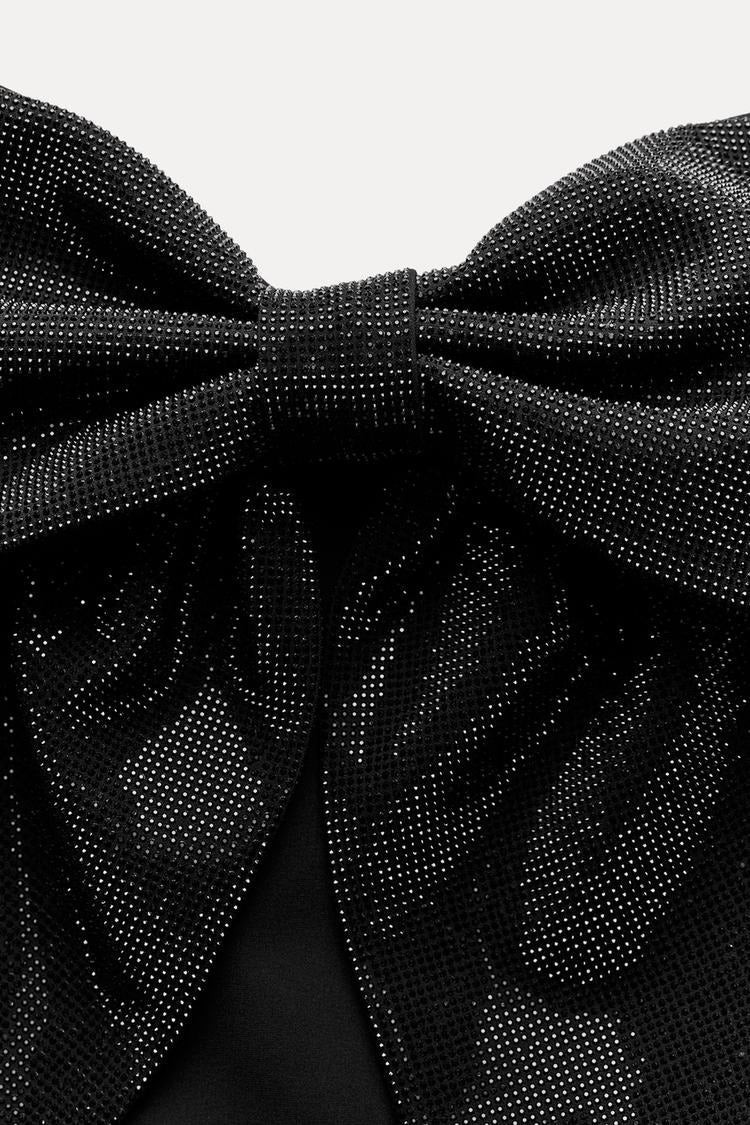 Women Top Cropped Length Bow Detail Sparkled Design - Evergreen Outfits - Women Top