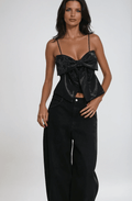 Women Top Cropped Length Bow Detail Sparkled Design - Evergreen Outfits - Women Top