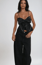 Women Top Cropped Length Bow Detail Sparkled Design - Evergreen Outfits - Women Top