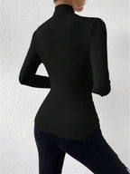 Women Top Fitted Long Sleeve Draped Crossover Front - Evergreen Outfits - Women Top