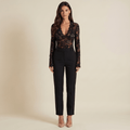 Women Top Mesh V Neckline Lace Detail Slim Fit - Evergreen Outfits - Women Top