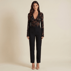 Women Top Mesh V Neckline Lace Detail Slim Fit - Evergreen Outfits - Women Top