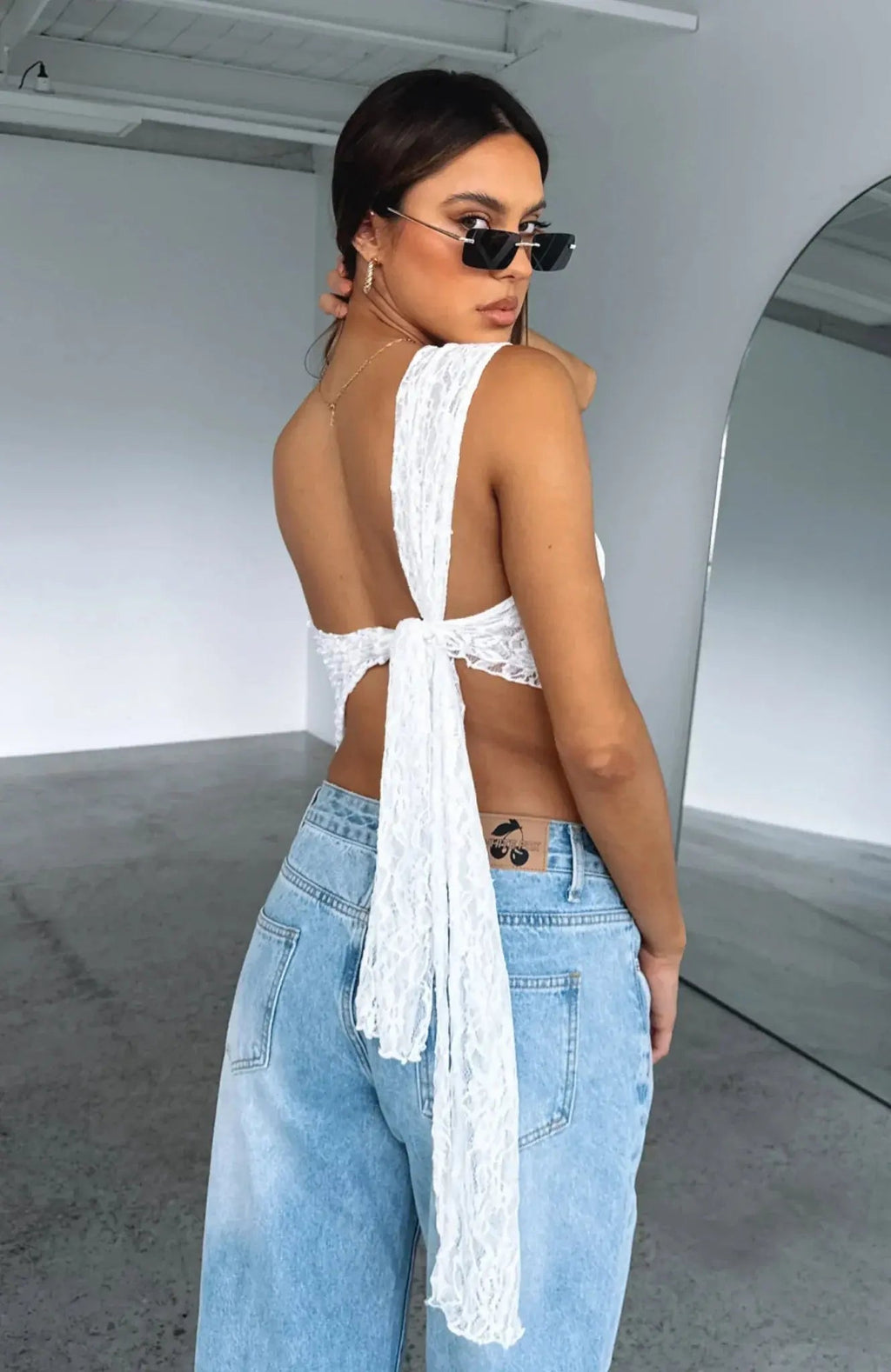 Women Top One Shoulder Asymmetrical Neckline Lace Design - Evergreen Outfits - Women Top