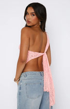 Women Top One Shoulder Asymmetrical Neckline Lace Design - Evergreen Outfits - Women Top