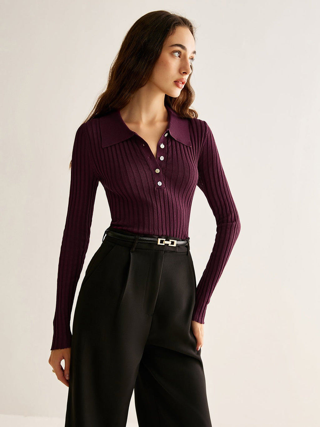 Women Top Textured Long Sleeve Design Casual Fit - Evergreen Outfits - Women Poloshirt