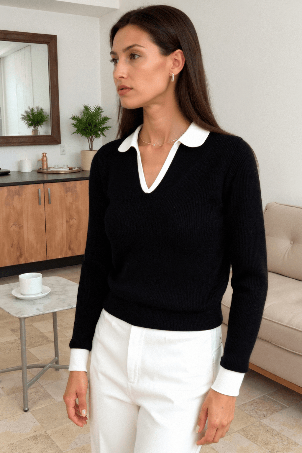 Women Top Textured Long Sleeve Design Casual Fit - Evergreen Outfits - Women Poloshirt