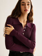 Women Top Textured Long Sleeve Design Casual Fit - Evergreen Outfits - Women Poloshirt