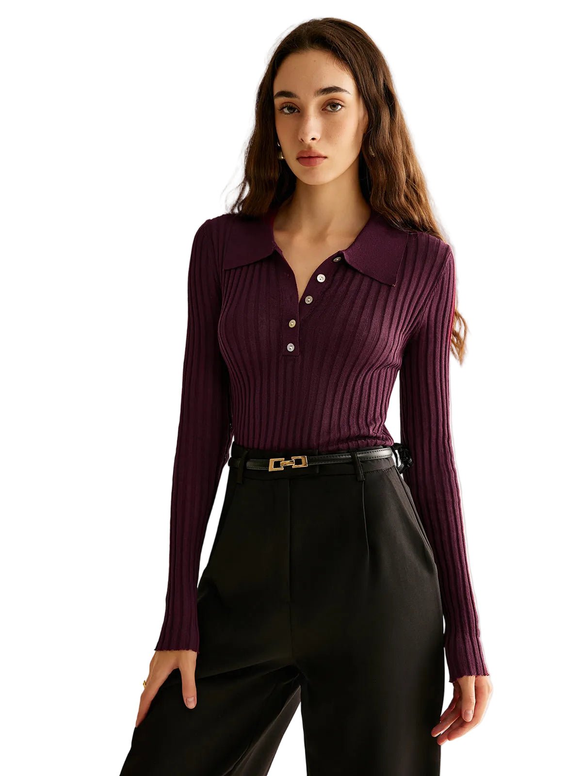 Women Top Textured Long Sleeve Design Casual Fit - Evergreen Outfits - Women Poloshirt